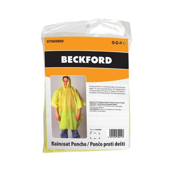 BECKFORD Poncho proti dešti Pončo s kapucí na šnůrku má volný střih k okamžitému použití přes klasický pracovní oděv. Všechny spojovací švy jsou zataveny.