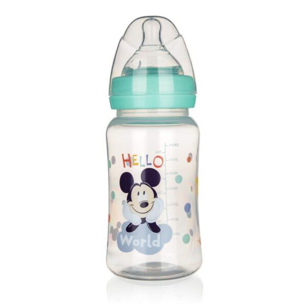 Láhev plastová se silikonovým dudlíkem MICKEY 240 ml Plastová láhev pro děti se silikonovým dudlíkem Mickey 240 ml