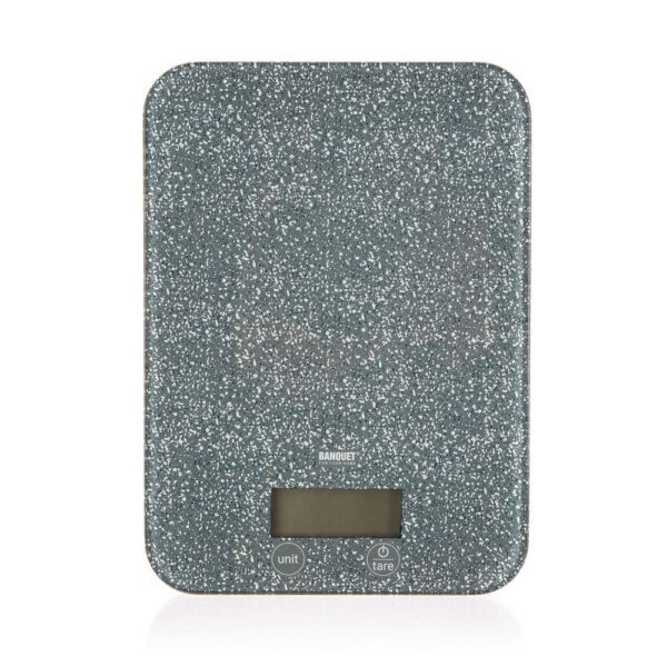 BANQUET Váha kuchyňská digitální GRANITE Grey 5 kg Digitální kuchyňská váha 5 kg GRANITE Grey má LCD display s dotykovým ovládáním s možností vážení v g