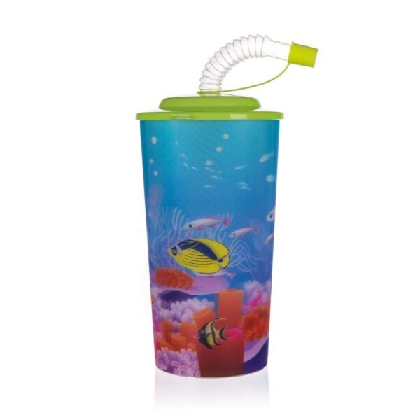 BANQUET Kelímek s víčkem a brčkem SEA 470 ml Plastový kelímek s víčkem a brčkem s dekorem SEA o objemu 470 ml