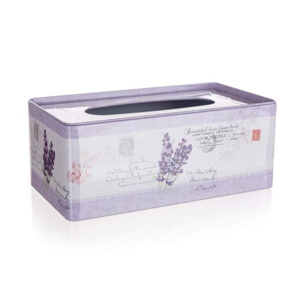 HOME DECOR Krabička na papírové kapesníky plechová LAVENDER 24 x 13 x 9