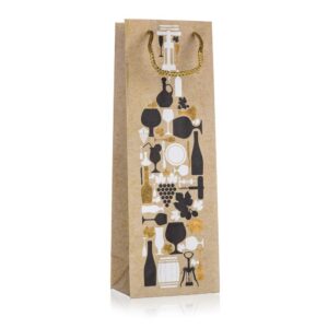 HOME DECOR Taška dárková BOTTLES 12 x 35 x 9 cm Taška dárková na láhev s dekorem