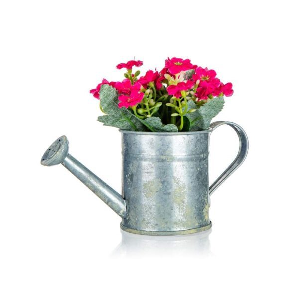 HOME DECOR Květina umělá v plechovém květináči MILAN FLOWERS 14 x 15 cm Květina s červenými květy v plechovém květináči ve tvaru konvičky 14 x 15 cm