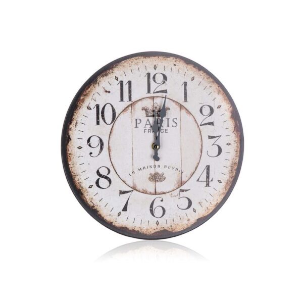 HOME DECOR Hodiny nástěnné PARIS 34 cm Nástěnné kulaté hodiny PARIS s celoplošným dekorem o průměru 34 cm. Hodinový strojek je napájen jedním kusem baterie AA (není součastí balení). Produkt je ideální dekorací do vašeho bytu nebo stylové kuchyně.