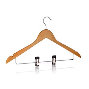 BRILANZ Ramínko dřevěné 44 x 28 cm Dřevěné ramínko na šaty a kalhoty s kovovým háčkem a chromovými klipsami na věšení nejrůznějšího prádla. Rozměry ramínka je 44 x 28 cm.